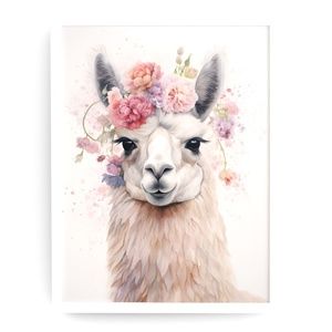Watercolor Cute Floral Llama Wall Art Illustration Print Poster Card Unframed